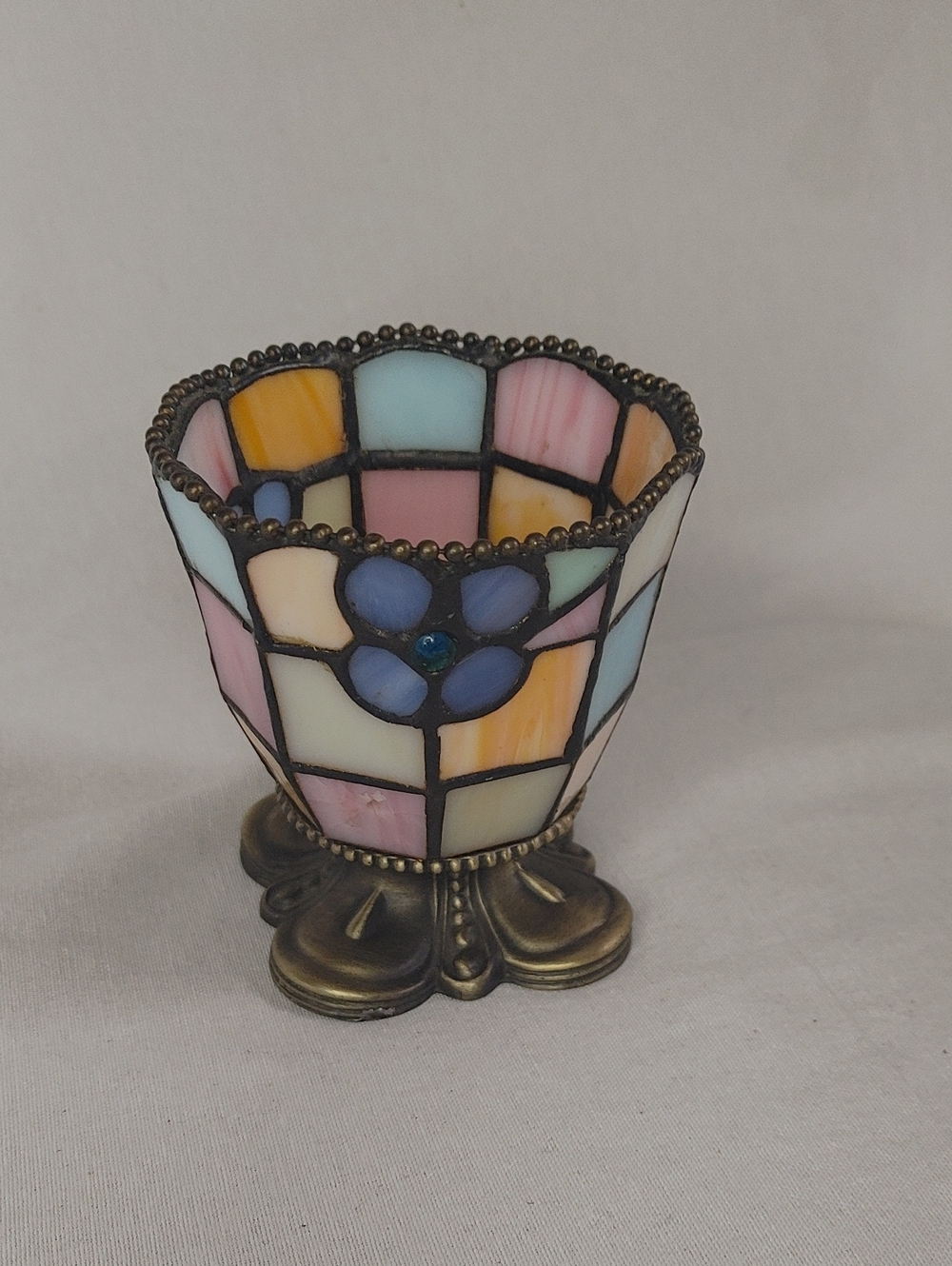 Stained Glass Floral Accent Votive - Pastel Multicolor